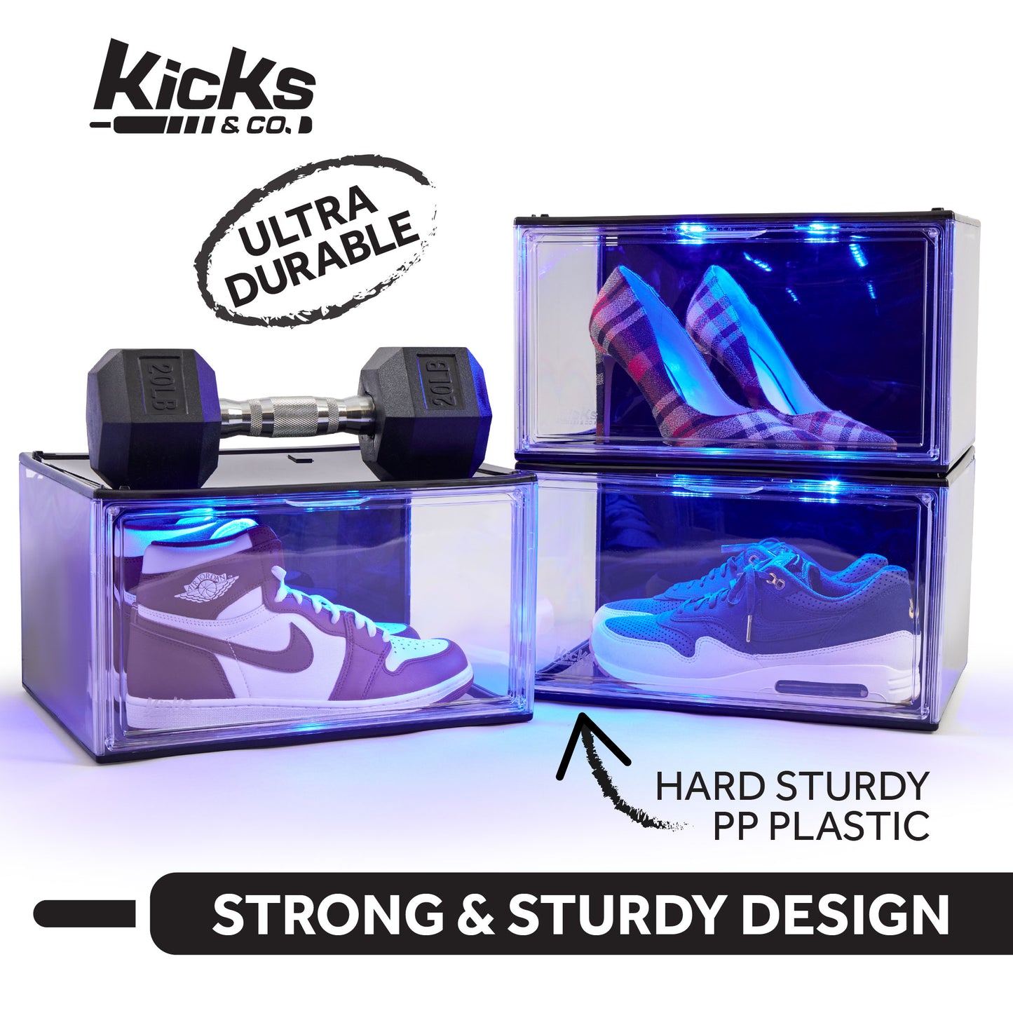 Kicks & Co Shoe Display Box XL with LED Lighting, remote control, USB Powered, 1 pack