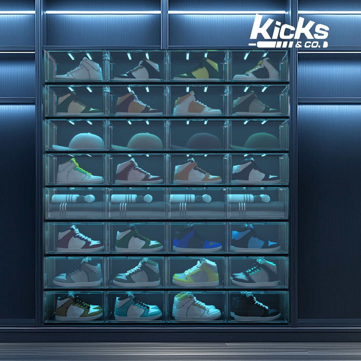 Kicks & Co Shoe Display Box XL with LED Lighting, remote control, USB Powered, 1 pack