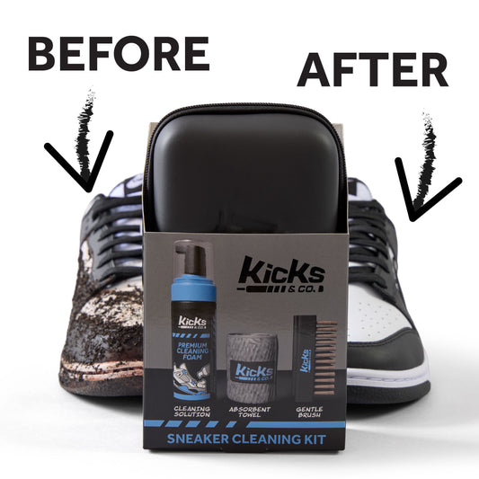 Kicks & Co Shoe Cleaning Kit, Includes Cleaning Solution, Brush, Towel, Zippered Travel Kit