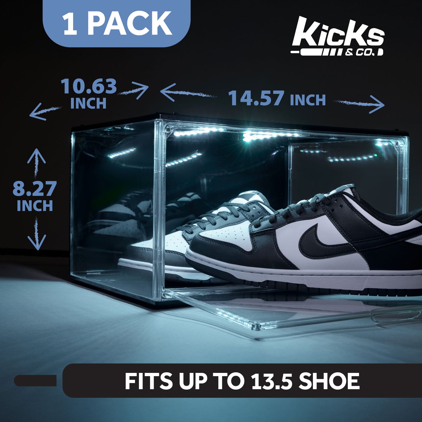 Kicks & Co Shoe Display Box XL with LED Lighting, remote control, USB Powered, 1 pack